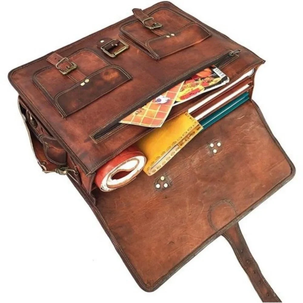 Men's Vintage Real Genuine Leather Messenger Laptop Bag 18